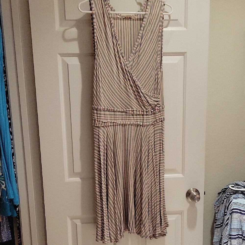 Max Studio Beige and Red Striped Midi Dress